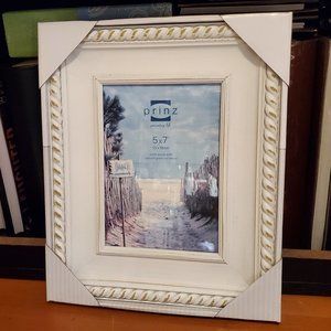Prinz White Wash Carved Wood Rope 5"x7" Photo Frame #1583-157 New in Box